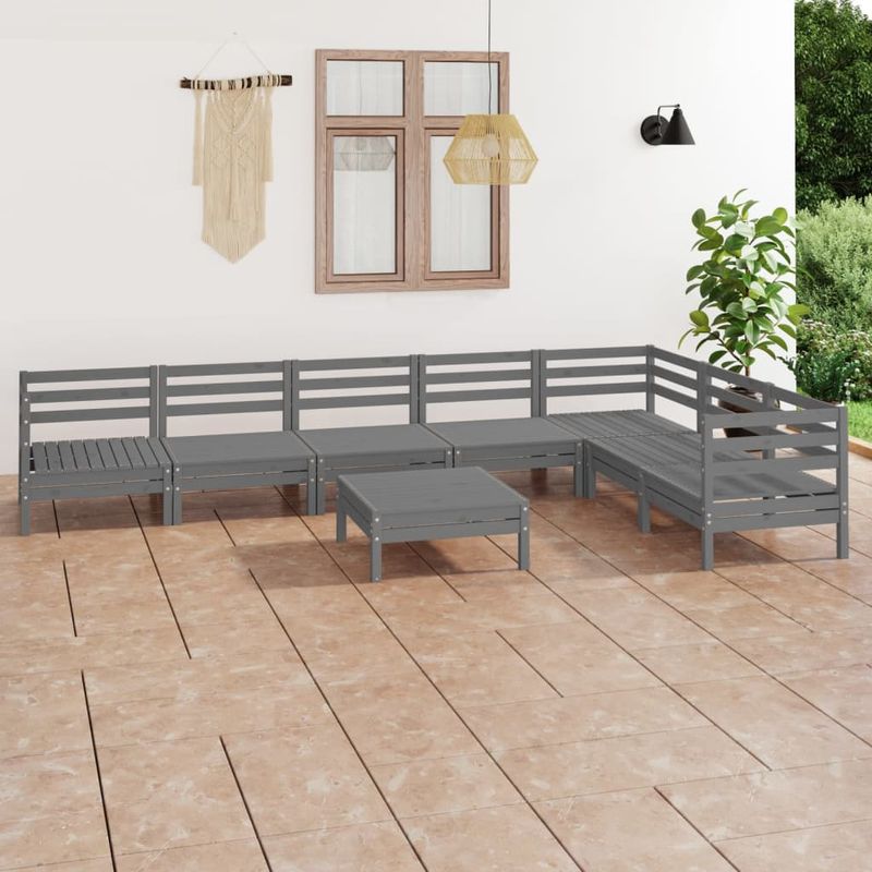 Casa si Gradina - Gradina si terasa - Mobilier exterior - Seturi mobila gradina - Set mobilier de gradina, 8 piese, gri, lemn masiv de pin - Infinity.ro