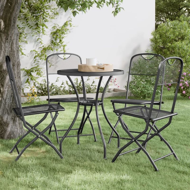 Casa si Gradina - Gradina si terasa - Mobilier exterior - Scaune si sezlonguri gradina - Scaune pliabile de gradina, 4 buc., antracit, plasa de metal - Infinity.ro