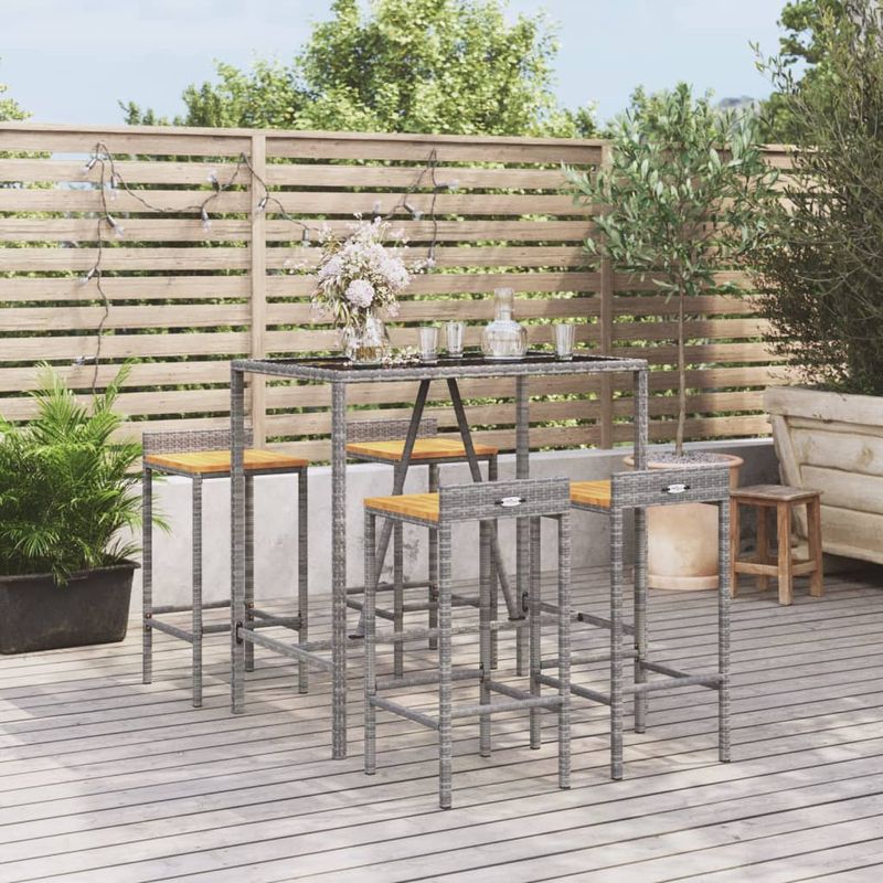 Casa si Gradina - Gradina si terasa - Mobilier exterior - Seturi mobila gradina - Set bar pentru gradina, 5 piese, gri, poliratan/lemn acacia - Infinity.ro