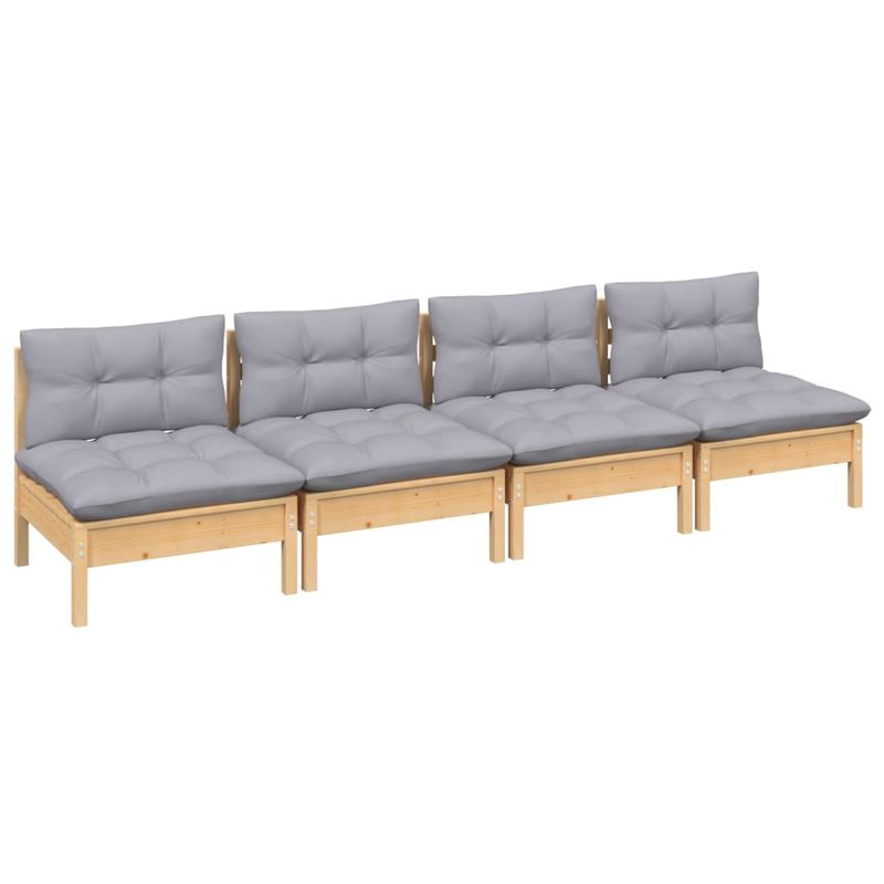 Casa si Gradina - Gradina si terasa - Mobilier exterior - Canapele si fotolii gradina - Canapea de gradina cu 4 locuri, cu perne gri, lemn masiv pin - Infinity.ro