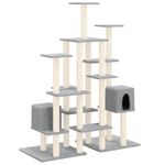 Petshop - Accesorii petshop - Jucarii animale - Ansambluri de joaca - Ansamblu de pisici cu stalpi din funie de sisal, stalpi din funie sisal, gri deschis, 145 cm - Infinity.ro