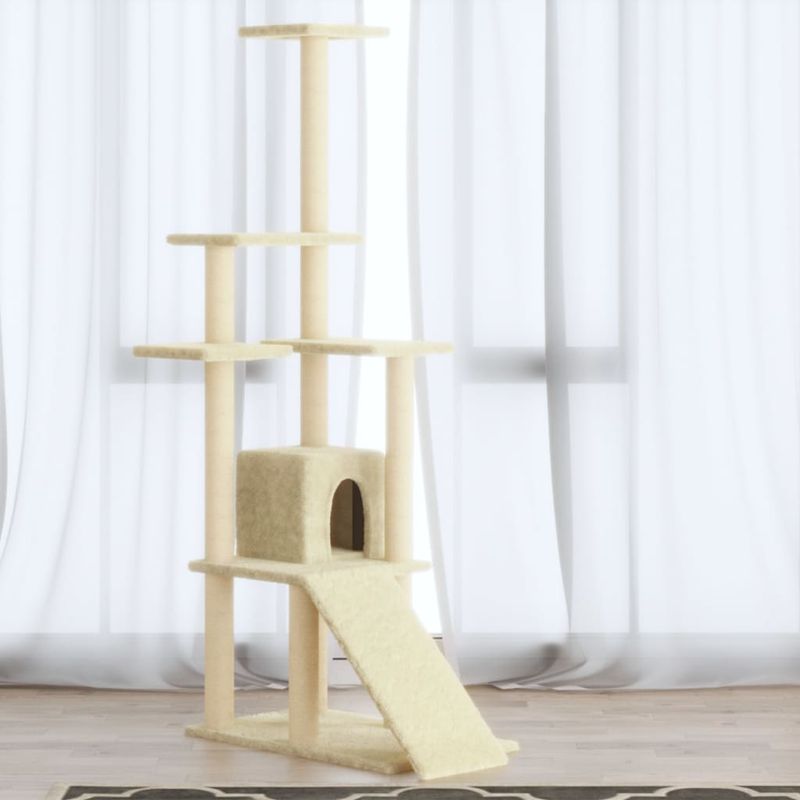Petshop - Accesorii petshop - Jucarii animale - Ansambluri de joaca - Ansamblu pisici, stalpi din funie sisal, crem, 155 cm - Infinity.ro