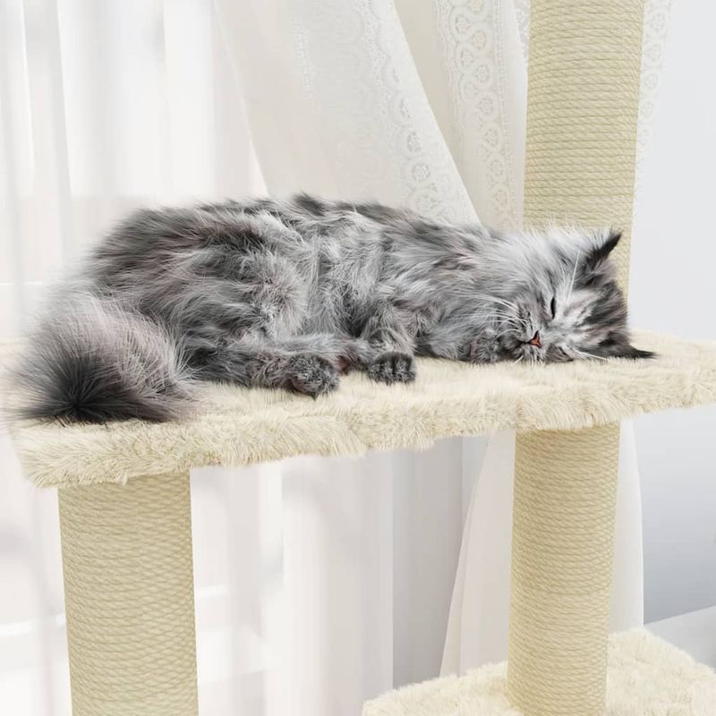 Petshop - Accesorii petshop - Jucarii animale - Ansambluri de joaca - Ansamblu pisici, stalpi din funie sisal, crem, 155 cm - Infinity.ro