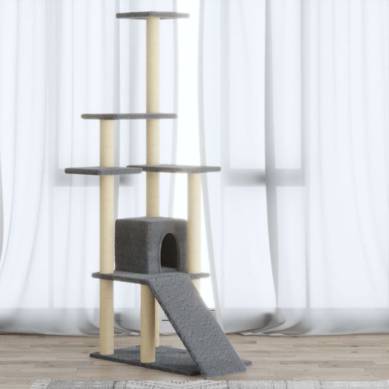 Petshop - Accesorii petshop - Jucarii animale - Ansambluri de joaca - Ansamblu pisici, stalpi din funie sisal, gri deschis, 155 cm - Infinity.ro