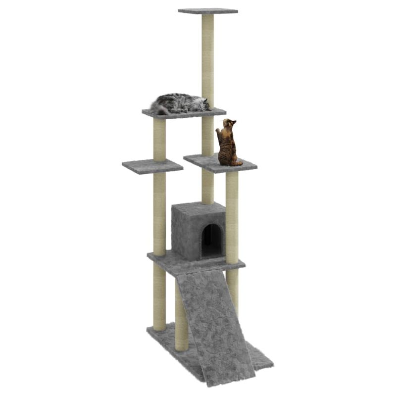Petshop - Accesorii petshop - Jucarii animale - Ansambluri de joaca - Ansamblu pisici, stalpi din funie sisal, gri deschis, 155 cm - Infinity.ro