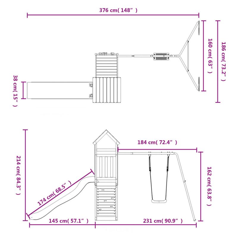 Jucarii, Copii si Bebe - Jucarii si jocuri - Jucarii de exterior - Spatii de joaca si accesorii - Set de joaca pentru exterior, lemn masiv de pin - Infinity.ro