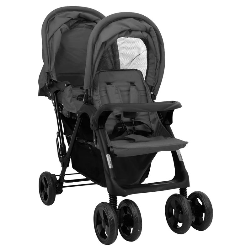 Jucarii, Copii si Bebe - Carucioare si articole de transport - Carucioare - Carucioare gemeni - Carucior pentru gemeni in tandem, gri inchis, otel - Infinity.ro