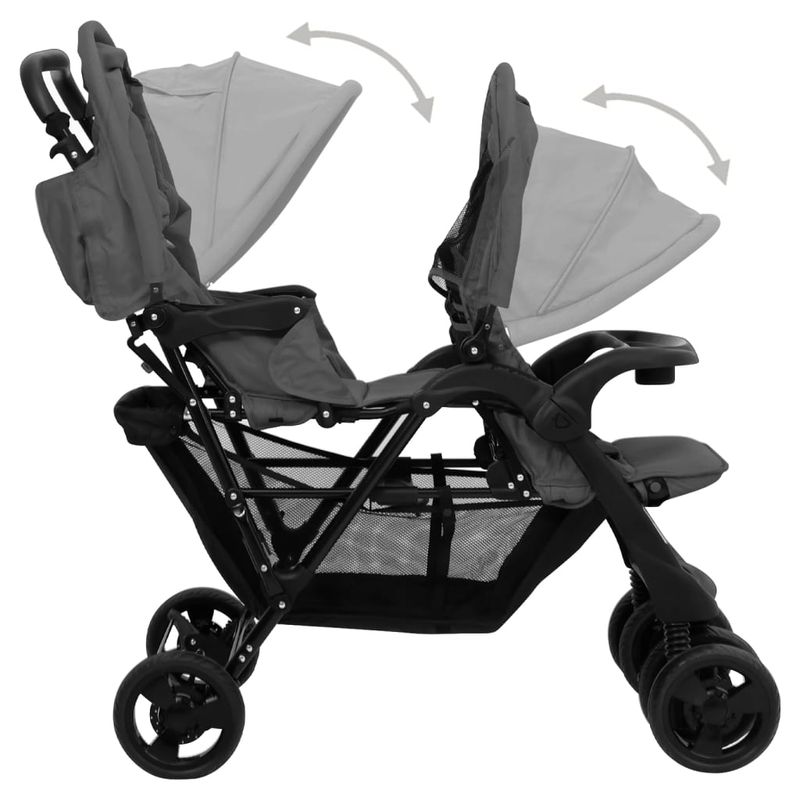 Jucarii, Copii si Bebe - Carucioare si articole de transport - Carucioare - Carucioare gemeni - Carucior pentru gemeni in tandem, gri inchis, otel - Infinity.ro