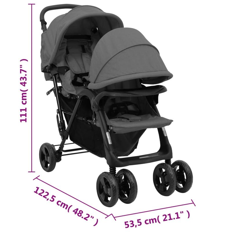 Jucarii, Copii si Bebe - Carucioare si articole de transport - Carucioare - Carucioare gemeni - Carucior pentru gemeni in tandem, gri inchis, otel - Infinity.ro