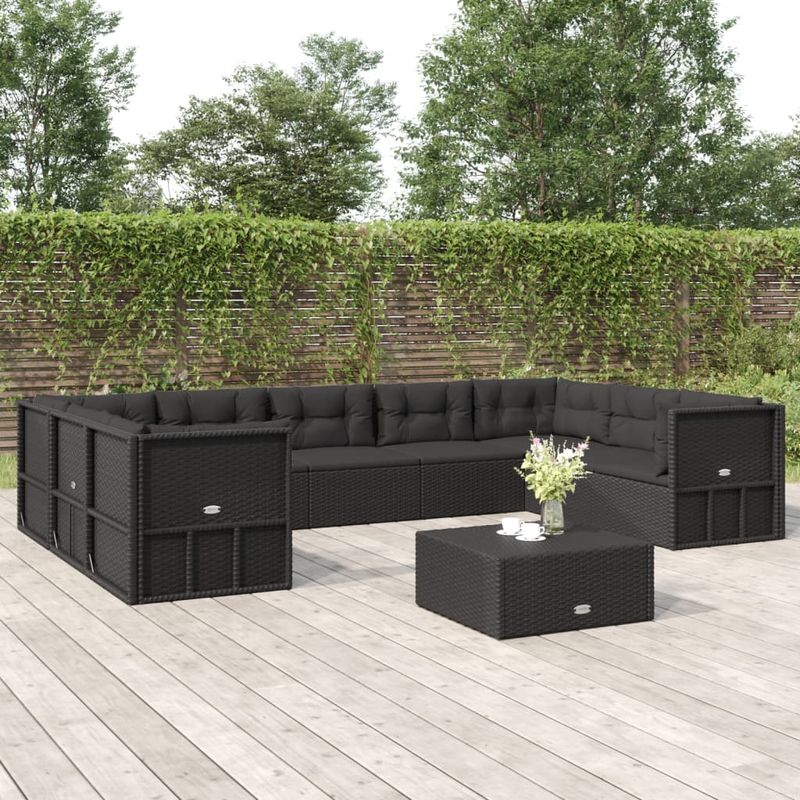 Casa si Gradina - Gradina si terasa - Mobilier exterior - Seturi mobila gradina - Set mobilier de gradina cu perne, 9 piese, negru, poliratan - Infinity.ro