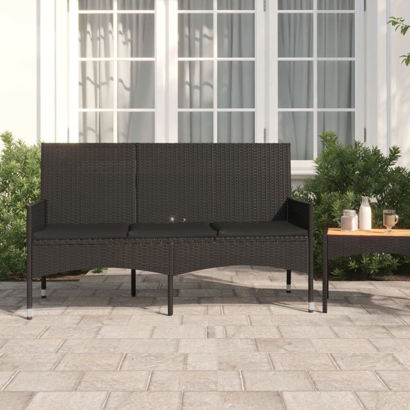 Casa si Gradina - Gradina si terasa - Mobilier exterior - Bancute de gradina - Banca de gradina cu 3 locuri, cu perne, negru, poliratan - Infinity.ro