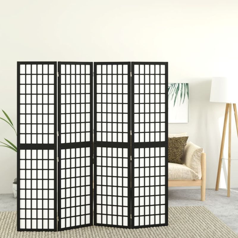 Casa si Gradina - Decoratiuni - Pereti despartitori si paravane - Paravan pliabil cu 4 panouri, stil japonez, negru, 160x170 cm - Infinity.ro