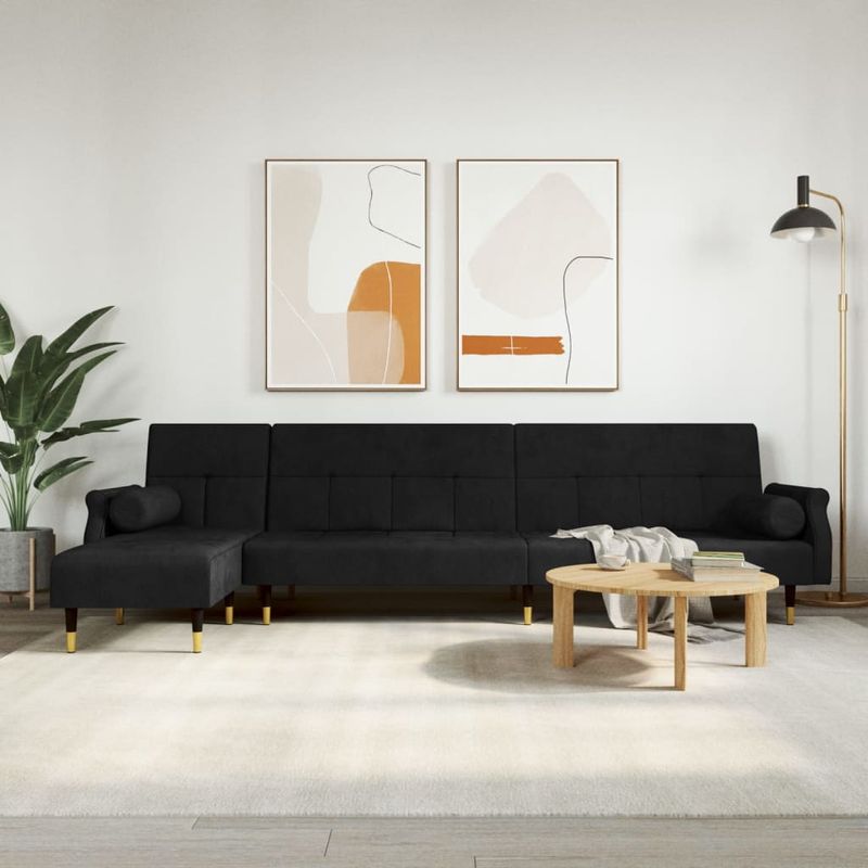 Casa si Gradina - Mobilier - Canapele si coltare - Canapele - Canapea extensibila in forma de L negru 271x140x70 cm catifea - Infinity.ro