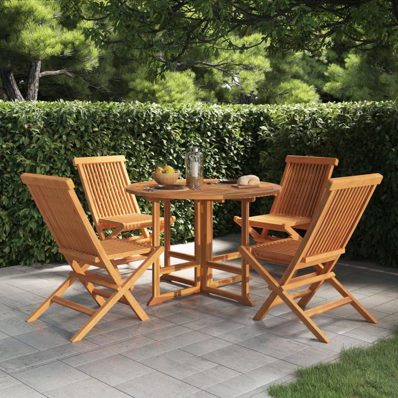 Casa si Gradina - Gradina si terasa - Mobilier exterior - Seturi mobila gradina - Set de mobilier de exterior pliabil, 5 piese, lemn masiv de tec, formă rotund, model fără cotieră - Infinity.ro