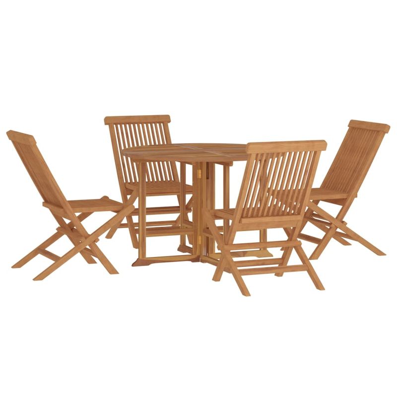 Casa si Gradina - Gradina si terasa - Mobilier exterior - Seturi mobila gradina - Set de mobilier de exterior pliabil, 5 piese, lemn masiv de tec, formă rotund, model fără cotieră - Infinity.ro