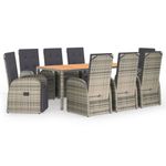 Casa si Gradina - Gradina si terasa - Mobilier exterior - Scaune si sezlonguri gradina - Set mobilier de gradina cu perne, 9 piese, gri, poliratan - Infinity.ro