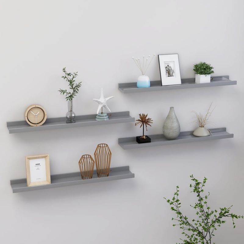 Casa si Gradina - Mobilier - Biblioteci si rafturi - Rafturi - Rafturi de perete, 4 buc., gri, 60x9x3 cm - Infinity.ro