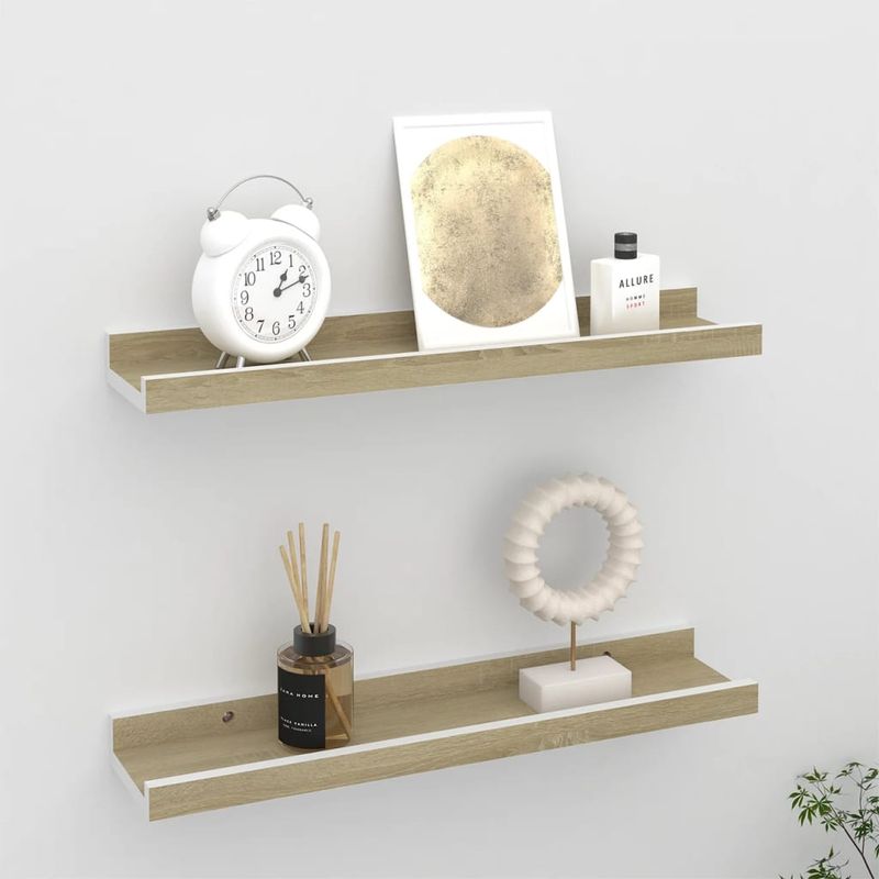 Casa si Gradina - Mobilier - Biblioteci si rafturi - Rafturi - Rafturi de perete, 2 buc., alb si stejar sonoma, 40x9x3 cm - Infinity.ro