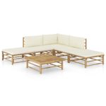 Casa si Gradina - Gradina si terasa - Mobilier exterior - Seturi mobila gradina - Set mobilier de gradina cu perne alb crem, 6 piese, bambus, model colț + 2x mijloc + 2x suport pentru picioare + masă - Infinity.ro