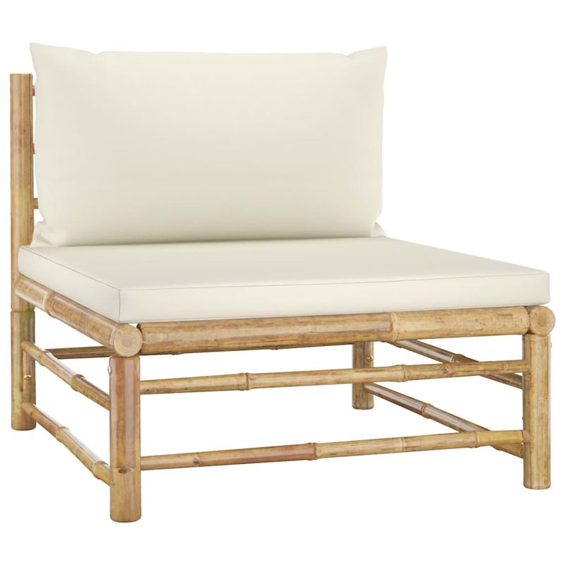 Casa si Gradina - Gradina si terasa - Mobilier exterior - Seturi mobila gradina - Set mobilier de gradina cu perne alb crem, 6 piese, bambus, model colț + 2x mijloc + 2x suport pentru picioare + masă - Infinity.ro