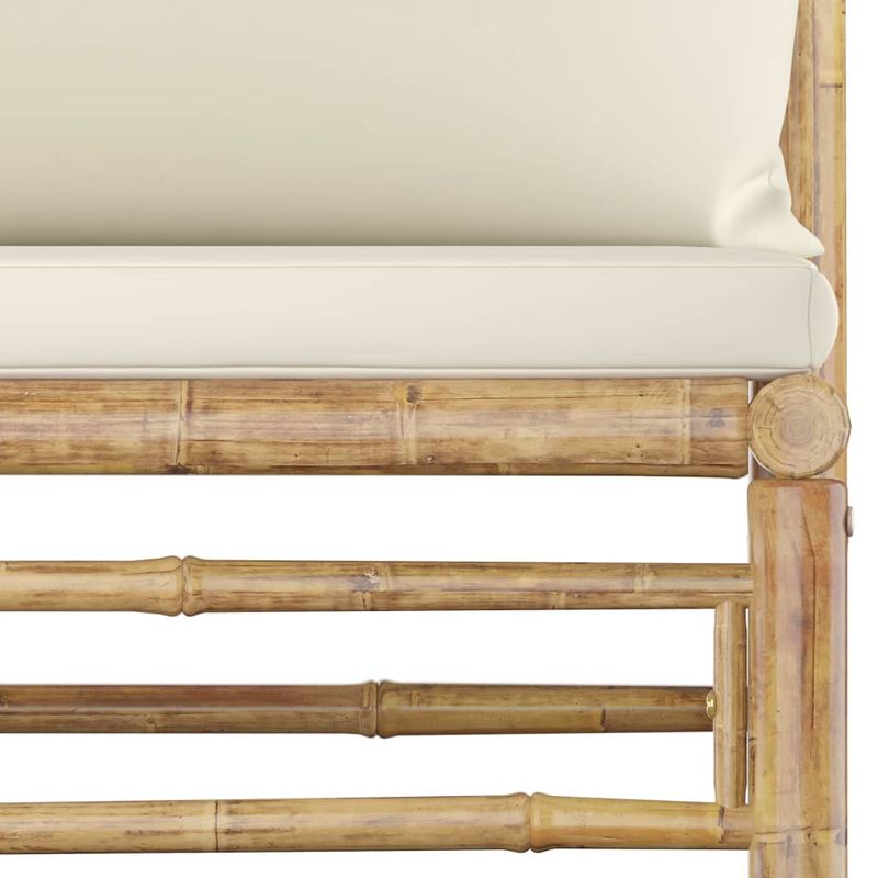 Casa si Gradina - Gradina si terasa - Mobilier exterior - Seturi mobila gradina - Set mobilier de gradina cu perne alb crem, 6 piese, bambus, model colț + 2x mijloc + 2x suport pentru picioare + masă - Infinity.ro