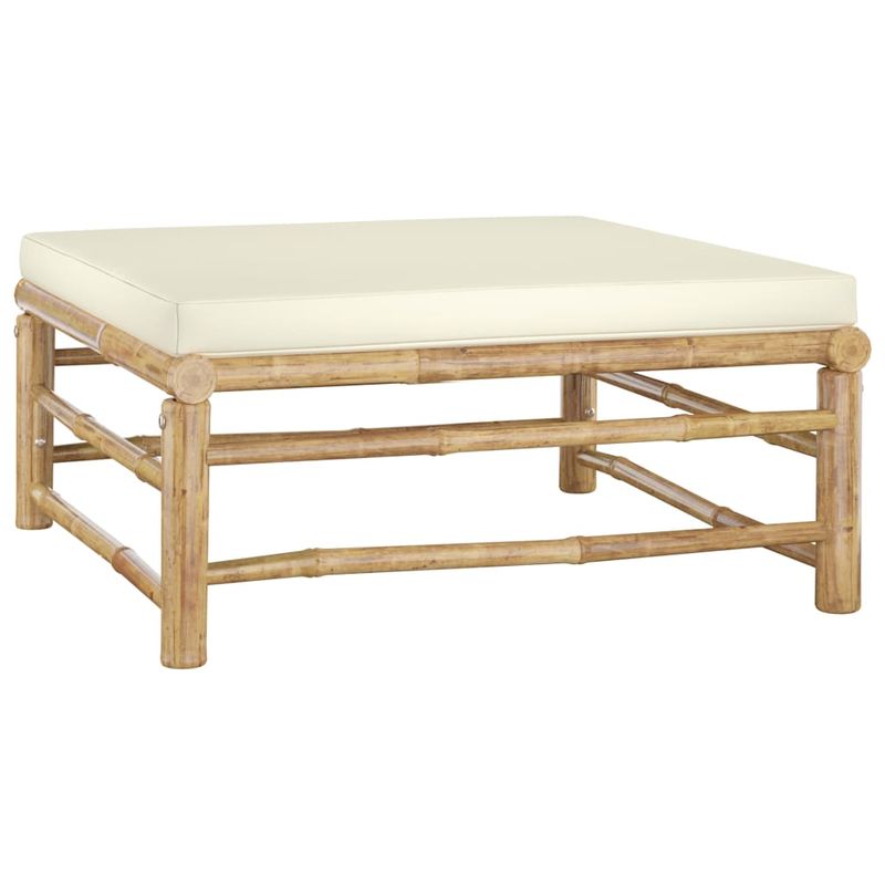 Casa si Gradina - Gradina si terasa - Mobilier exterior - Seturi mobila gradina - Set mobilier de gradina cu perne alb crem, 6 piese, bambus, model colț + 2x mijloc + 2x suport pentru picioare + masă - Infinity.ro