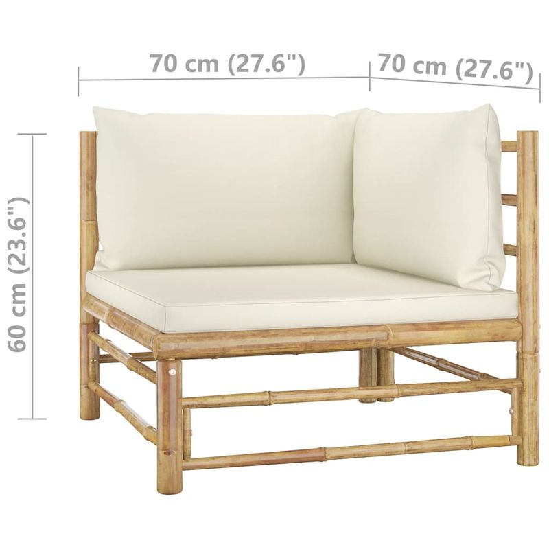 Casa si Gradina - Gradina si terasa - Mobilier exterior - Seturi mobila gradina - Set mobilier de gradina cu perne alb crem, 6 piese, bambus, model colț + 2x mijloc + 2x suport pentru picioare + masă - Infinity.ro