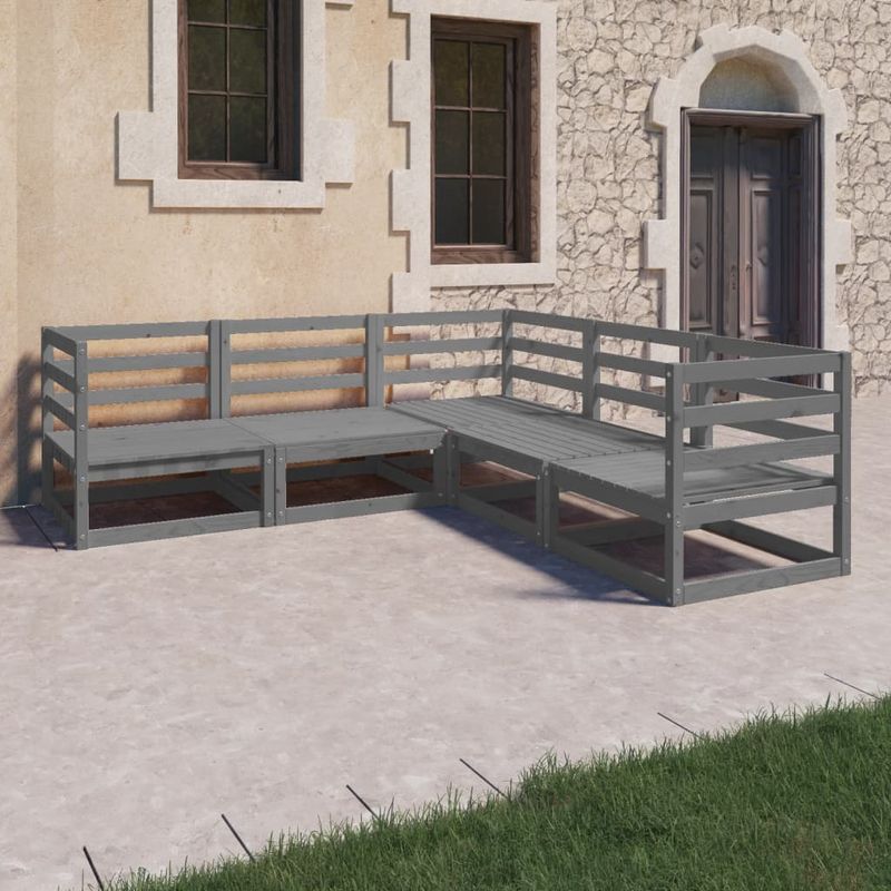 Casa si Gradina - Gradina si terasa - Mobilier exterior - Seturi mobila gradina - Set mobilier de gradina, 5 piese, gri, lemn masiv de pin - Infinity.ro