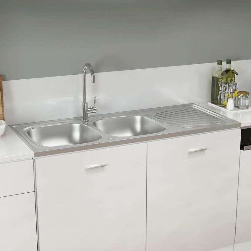 Casa si Gradina - Sanitare - Chiuveta bucatarie si accesorii - Chiuvete bucatarie - Chiuveta bucatarie cu 2 cuve, argintiu, 1200x500x155 mm, otel - Infinity.ro