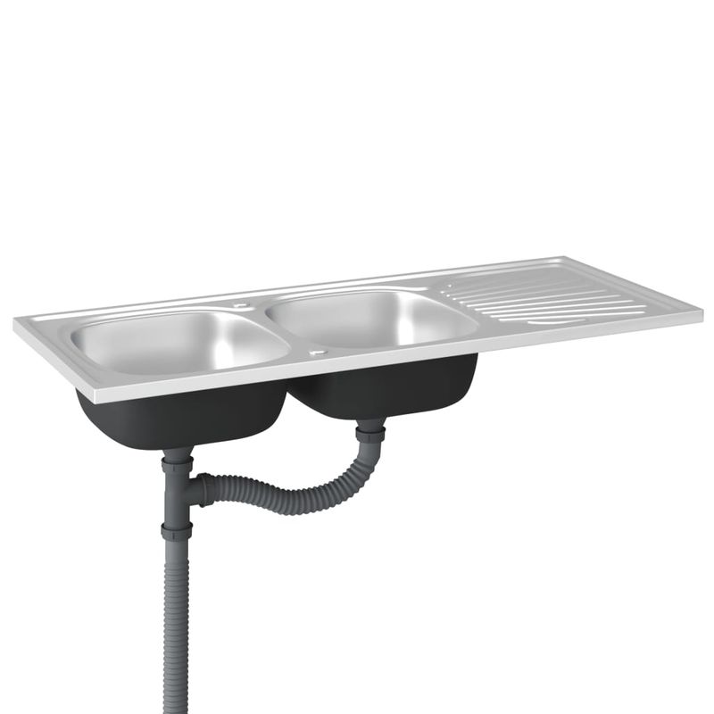 Casa si Gradina - Sanitare - Chiuveta bucatarie si accesorii - Chiuvete bucatarie - Chiuveta bucatarie cu 2 cuve, argintiu, 1200x500x155 mm, otel - Infinity.ro