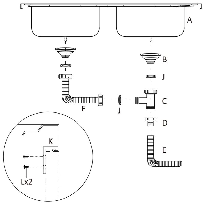 Casa si Gradina - Sanitare - Chiuveta bucatarie si accesorii - Chiuvete bucatarie - Chiuveta bucatarie cu 2 cuve, argintiu, 1200x500x155 mm, otel - Infinity.ro