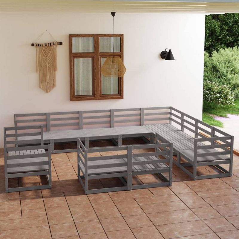 Casa si Gradina - Gradina si terasa - Mobilier exterior - Seturi mobila gradina - Set mobilier de gradina, 12 piese, gri, lemn masiv de pin - Infinity.ro