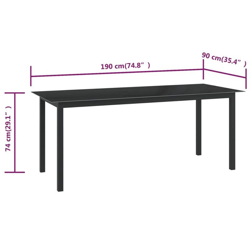 Casa si Gradina - Gradina si terasa - Mobilier exterior - Mese gradina - Masa de gradina, negru, 190x90x74 cm, aluminiu si sticla - Infinity.ro