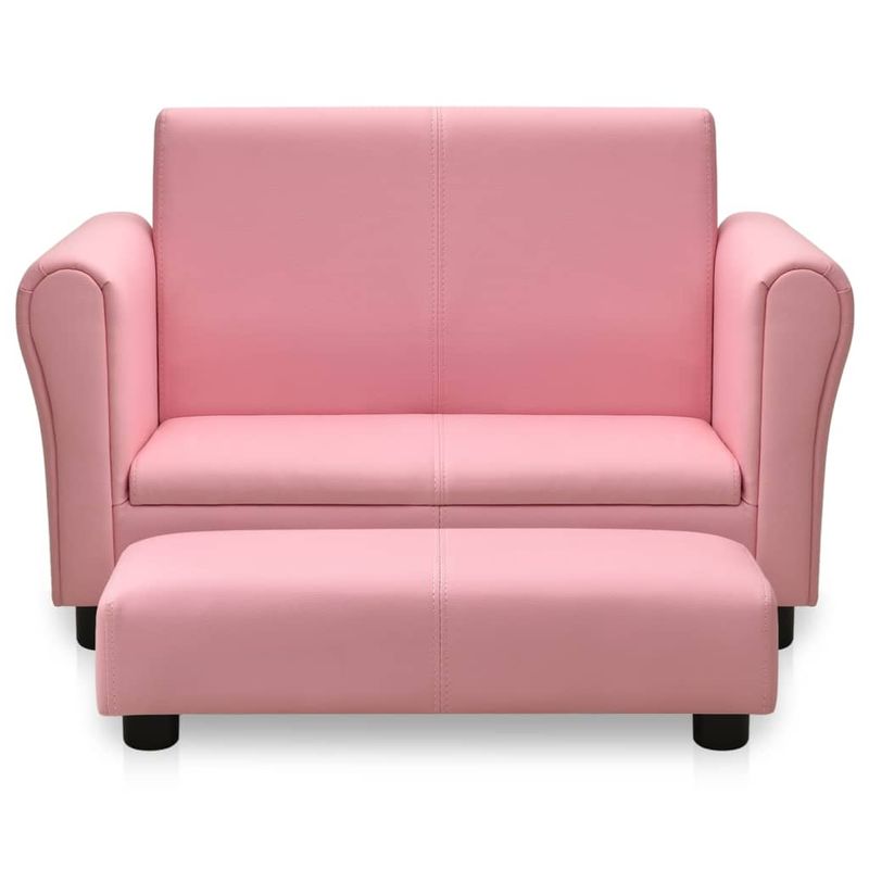 Casa si Gradina - Mobilier - Canapele si coltare - Canapele - Canapea pentru copii cu taburet, roz, piele ecologica - Infinity.ro