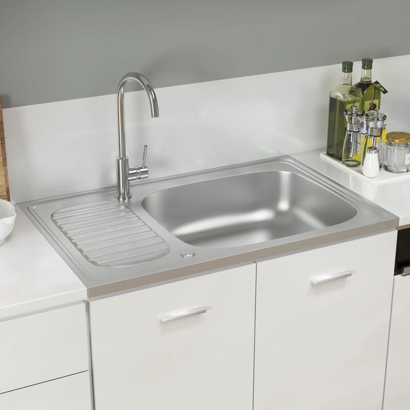Casa si Gradina - Sanitare - Chiuveta bucatarie si accesorii - Chiuvete bucatarie - Chiuveta bucatarie cu scurgator, argintiu 800x500x155 mm otel - Infinity.ro