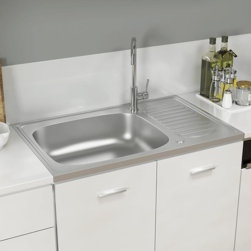 Casa si Gradina - Sanitare - Chiuveta bucatarie si accesorii - Chiuvete bucatarie - Chiuveta bucatarie cu scurgator, argintiu 800x500x155 mm otel - Infinity.ro