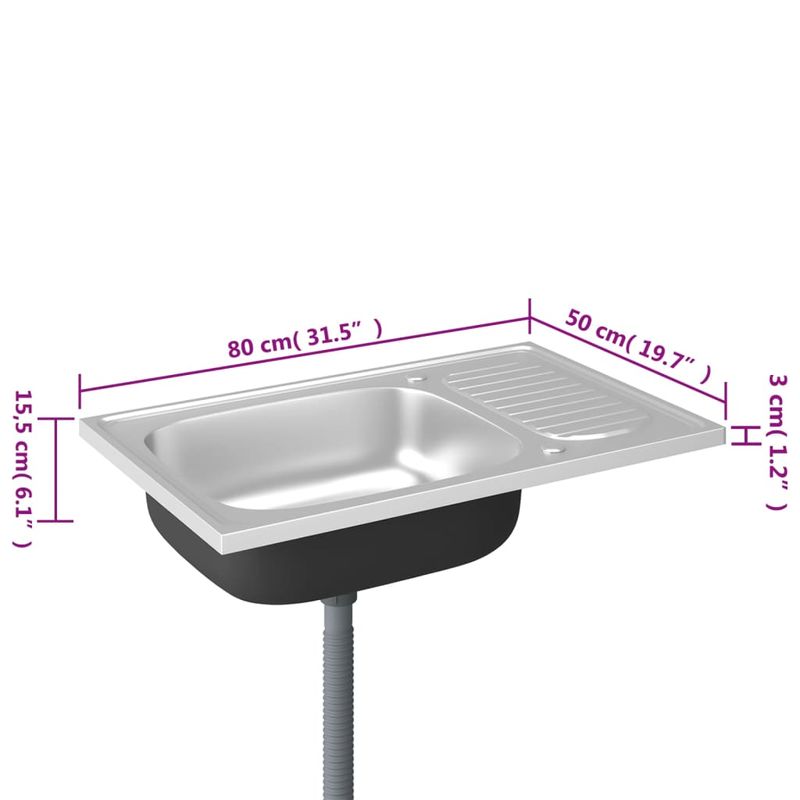 Casa si Gradina - Sanitare - Chiuveta bucatarie si accesorii - Chiuvete bucatarie - Chiuveta bucatarie cu scurgator, argintiu 800x500x155 mm otel - Infinity.ro