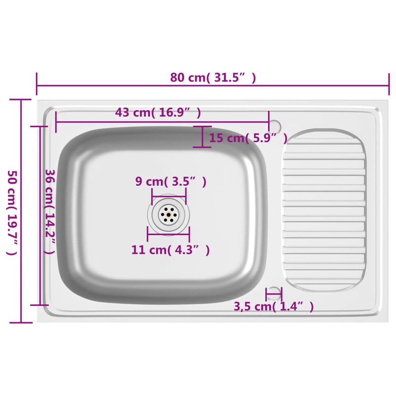 Casa si Gradina - Sanitare - Chiuveta bucatarie si accesorii - Chiuvete bucatarie - Chiuveta bucatarie cu scurgator, argintiu 800x500x155 mm otel - Infinity.ro