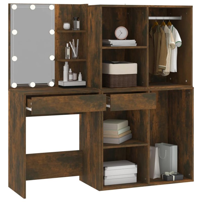 Casa si Gradina - Mobilier - Comode si corpuri - Masute de toaleta - Masa de toaleta cu LED/dulapuri stejar fumuriu lemn prelucrat, stejar afumat - Infinity.ro