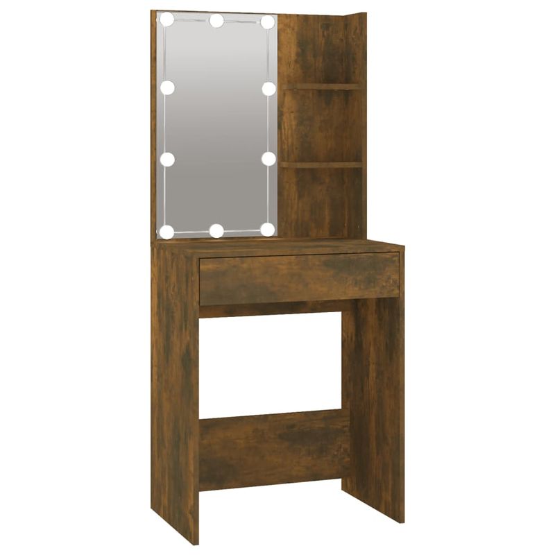 Casa si Gradina - Mobilier - Comode si corpuri - Masute de toaleta - Masa de toaleta cu LED/dulapuri stejar fumuriu lemn prelucrat, stejar afumat - Infinity.ro