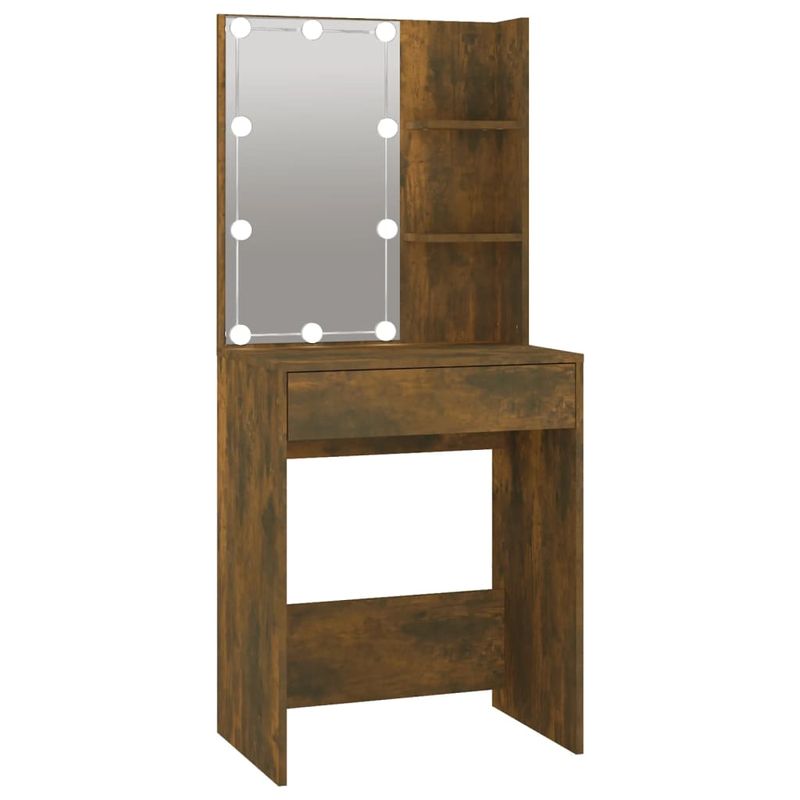 Casa si Gradina - Mobilier - Comode si corpuri - Masute de toaleta - Masuta de toaleta cu LED și dulap stejar fumuriu lemn prelucrat, stejar afumat - Infinity.ro