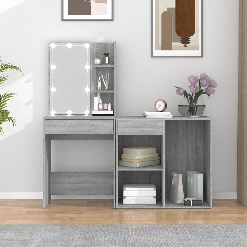 Casa si Gradina - Mobilier - Comode si corpuri - Masute de toaleta - Masuta de toaleta cu LED și dulap stejar fumuriu lemn prelucrat, sonoma gri - Infinity.ro