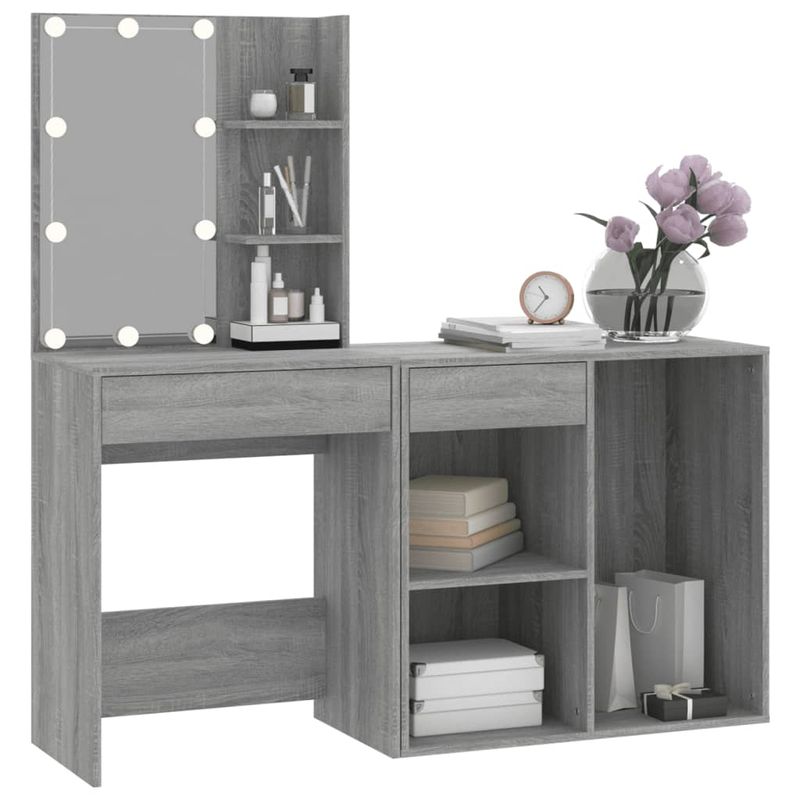 Casa si Gradina - Mobilier - Comode si corpuri - Masute de toaleta - Masuta de toaleta cu LED și dulap stejar fumuriu lemn prelucrat, sonoma gri - Infinity.ro