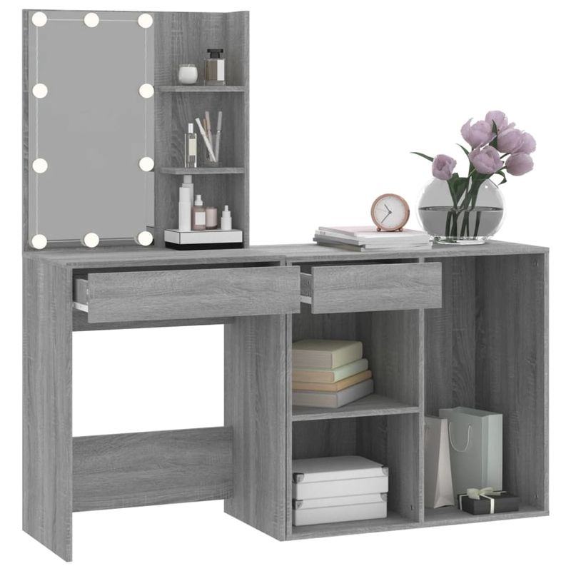 Casa si Gradina - Mobilier - Comode si corpuri - Masute de toaleta - Masuta de toaleta cu LED și dulap stejar fumuriu lemn prelucrat, sonoma gri - Infinity.ro