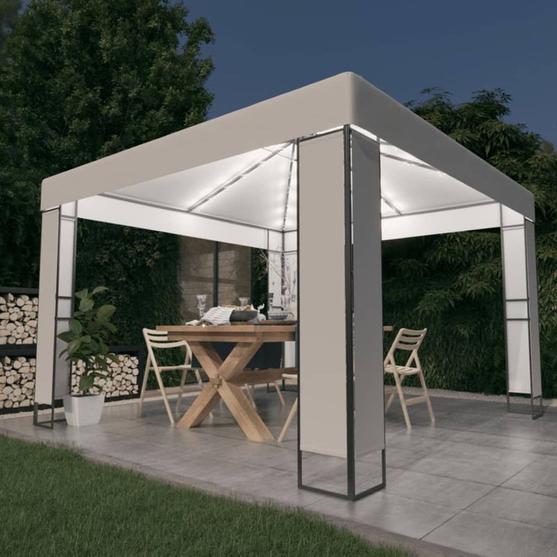 Casa si Gradina - Gradina si terasa - Umbrele si pavilioane - Pavilioane - Pavilion cu acoperis dublu & siruri de lumini LED, alb, 3x3 m - Infinity.ro