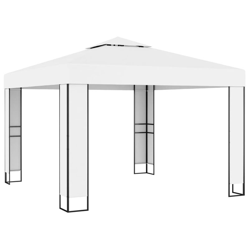 Casa si Gradina - Gradina si terasa - Umbrele si pavilioane - Pavilioane - Pavilion cu acoperis dublu & siruri de lumini LED, alb, 3x3 m - Infinity.ro