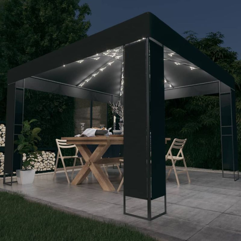 Casa si Gradina - Gradina si terasa - Umbrele si pavilioane - Pavilioane - Pavilion cu acoperis dublu & siruri de lumini LED, antracit, 3x3 m - Infinity.ro