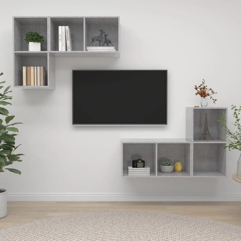Casa si Gradina - Mobilier - Comode si corpuri - Comode - Dulapuri TV suspendate, 4 buc, gri beton, lemn prelucrat - Infinity.ro