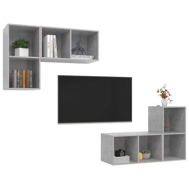 Casa si Gradina - Mobilier - Comode si corpuri - Comode - Dulapuri TV suspendate, 4 buc, gri beton, lemn prelucrat - Infinity.ro