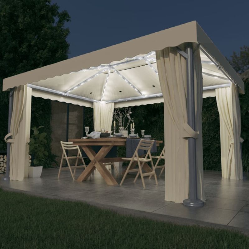 Casa si Gradina - Gradina si terasa - Umbrele si pavilioane - Pavilioane - Pavilion cu perdele & siruri lumini LED, alb crem, 4x3 m - Infinity.ro